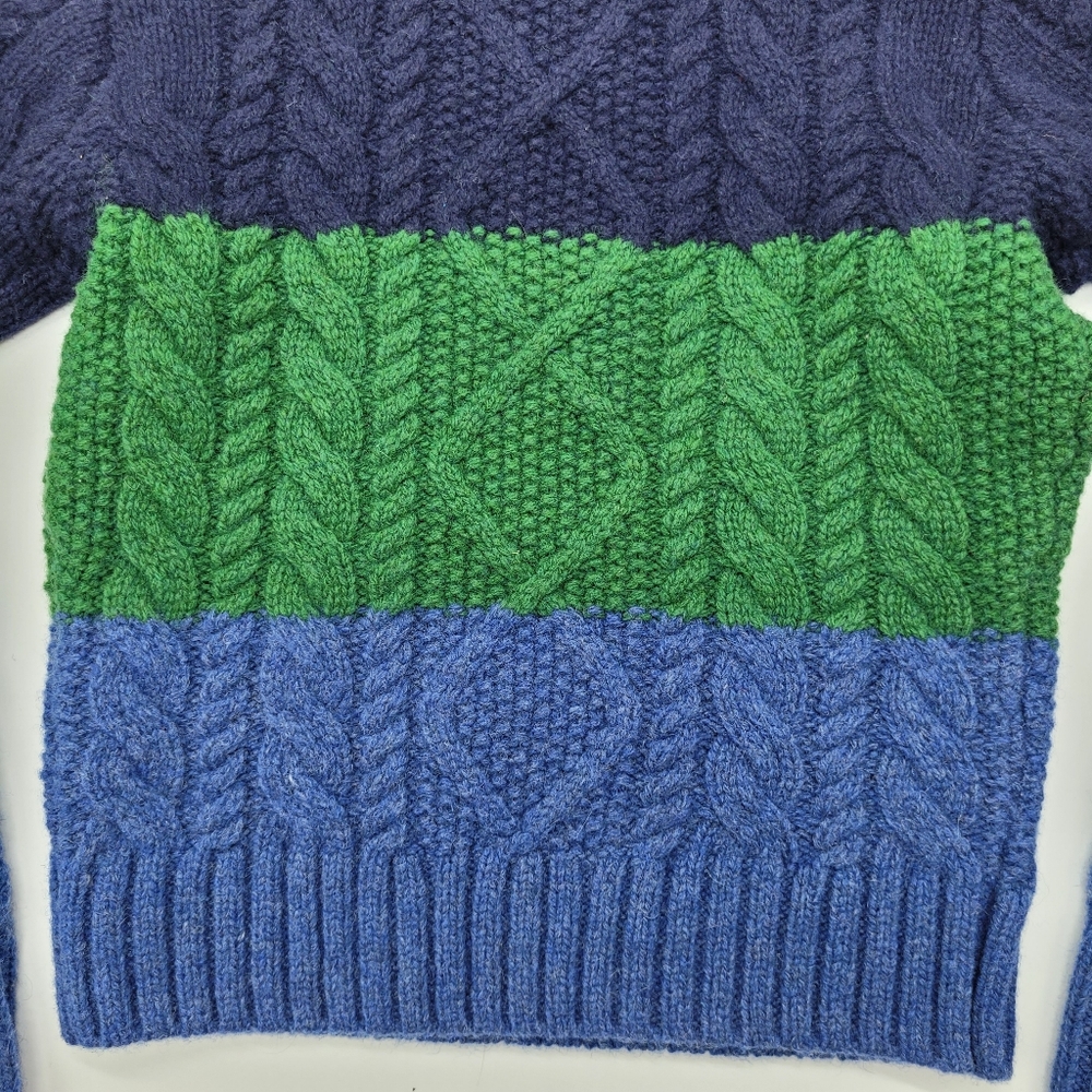 Mini Boden Sweater Cable Knit Stripe Mockneck Zip Wool Blend Blue Size 2-3years - Picture 9 of 13